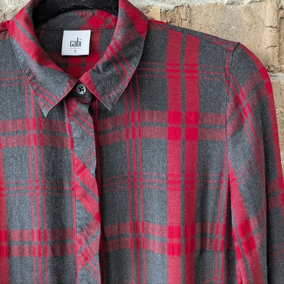 Cabi Red Gray Plaid Cunningham Shirt Long Sleeve Size Small - Picture 3 of 11